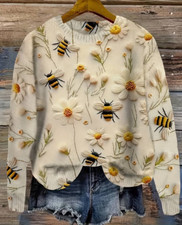 Brand new light weight needle felting print jumper  flowers and bees MEDIUM 10