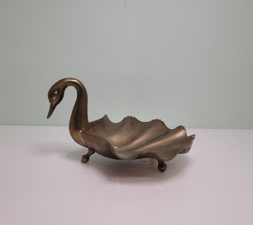 Vintage brass swan trinket - swan,