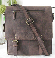 J.WILSON!!! LARGE DISTRESSED HUNTER LEATHER MENS SATCHEL CROSSBODY MESSENGER BAG