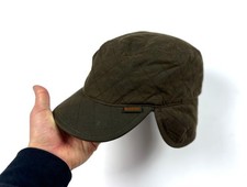Men's Barbour Hat-Stanhope Olive Waxed Cotton Trapper Hat Cap Size L
