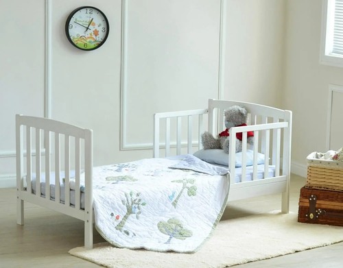 White wooden toddler kids bed - wooden,