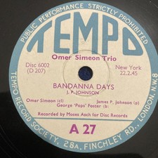 78rpm Jazz Omer Simeon Trio-Bandanna Days /Creole Lullaby