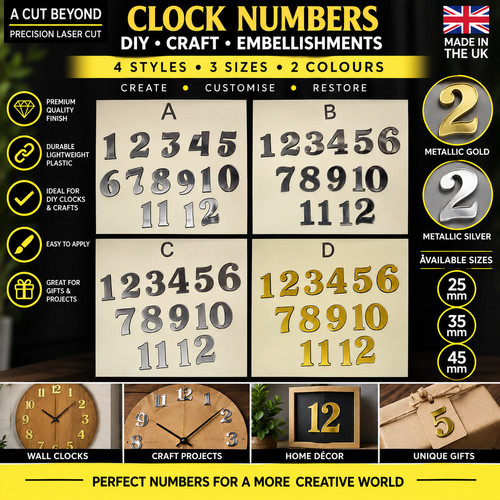 Shabby chic clock - numbers, 25mm