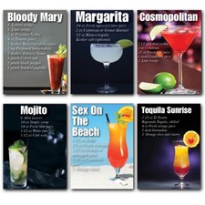 6 Classic Cocktail vintage recipe cards fridge magnets set of 6 magnets