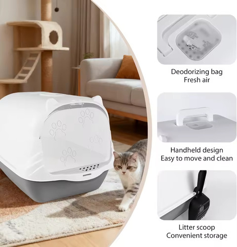 Large hooded cat - cat, tray