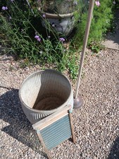 Vintage Dolly Tub, Plunger And Scrub Board