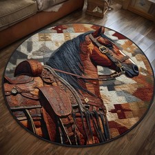 Western Horse Quilt Round Rug