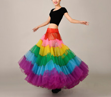 Rainbow A-Line Mesh Multicolored Maxi Tutu Skirt Pleated Floor Length Petticoat