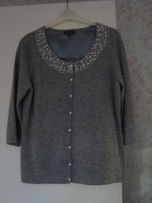 BNWOT ALEXON GREY 3/4 SLEEVE VISCOSE/ANGORA MIX CARIDGAN/PEARL DETAIL - SIZE L