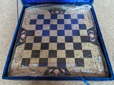 Lovely Marble Chess Set In Blue Velvet Case - Excellent Condition