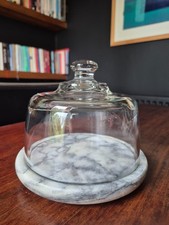 Vintage Cheese Keeper/Server Marble Base with Dome Glass Lid/Cloche Dia. 18.5cm
