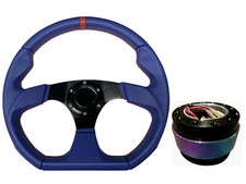 Blue Aftermarket D1 Steering Wheel + NEO CHROME Quick Release boss BN for NISSAN
