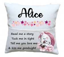 Personalised Unicorn Pocket Cushion Cover, Add Name, Custom Gift for Girls