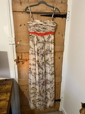 Ted Baker Strapless Bird Design Maxi Dress with Orange Ribbon - TB Size2