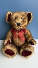 Very Handsome Unique Teddy Bear With Maroon Red Bow Tie And Red Paws