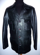 Men's WALLACE SACKS LONDON Real Leather Jacket Black Safari Field Coat Large