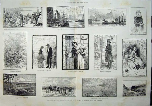 Old antique print 1887 water - old,