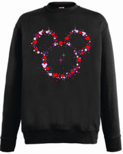 Disney black jumper love heart sweatshirt glitter or plain vinyl small-2xl new 