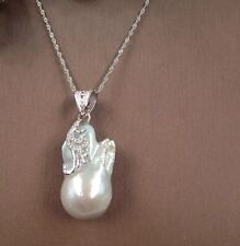 Very Large Natural  Keshi Baroque Pearl 925 Silver Necklace - Real Pearls!