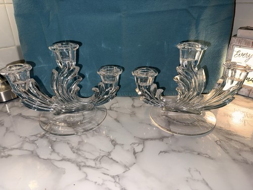 Pair vintage clear glass - (2),