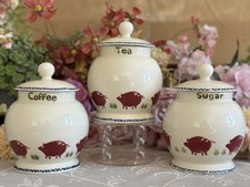 Price Kensington TEA, COFFEE & SUGAR Storage Pots Hand-Painted Pigs Classics x 3