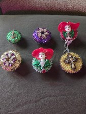 SIX HANDCRAFTED AMERICAN MADE CHRISTMAS ORNAMENTS.  LOTS OF BEADS PINS SEQUENCES