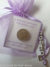 PERSONALISED LUCKY SIXPENCE GIFT 13th 18th 21st 30th 40th, 50th Birthday Lilac 
