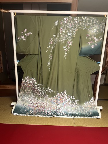Japanese kimono green ume plum - ume,