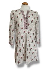 EAST. Beige Floral Tunic. Size 10. 100% Cotton. Made In India.