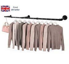 Industrial Pipe Clothing Hanging Rail Bar. Wall Mounted. 184cm - Black