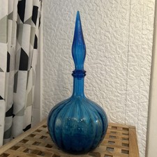 VINTAGE GLASS BLUE ITALIAN EMPOLI MID CENTURY GENIE BOTTLE 14” DECANTER VGC