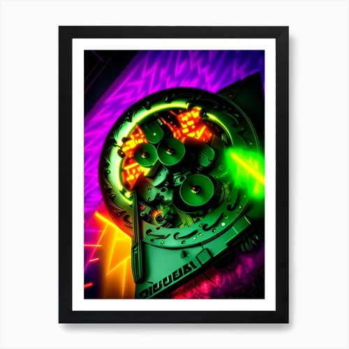 Neon clock art - neon, framed
