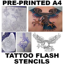 Old School Tattoo Flash Sheets A4 8 Pre Printed Traditional Stencil Transfer UK
