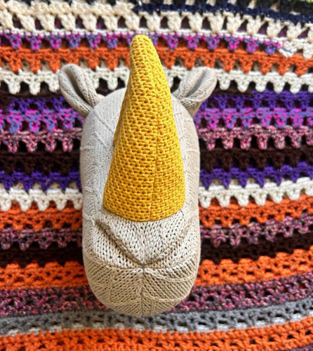 Futon knitted rhinoceros head - knitted,