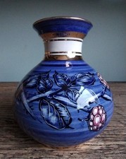 Lancaster Art Pottery Blue & Gold Hand Painted Blackberry Wild Bramble Berries
