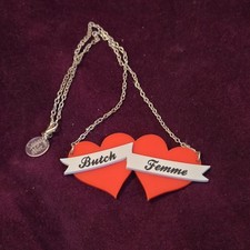 UNIQUE Custom Sugar And Vice Butch/Femme Acrylic Hearts Necklace