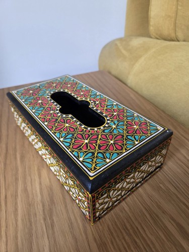 Hand painted wooden tissue box - wooden,