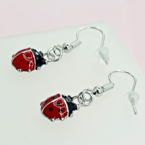 Ladybird pendant hook earrings - ladybird,