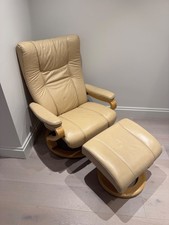 Himolla Leather Recliner Chair with Matching Footstool (Cream)
