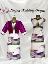 ZEILA DONNA Size 10 Purple White Mother Of The Bride Outfit Dress Bolero Jacket