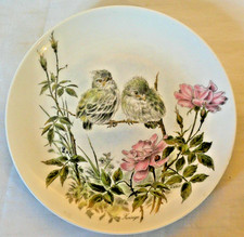 Vintage Kaiser German Cute Bird Plate Pretty  Pink Flowers Ladybird Nature