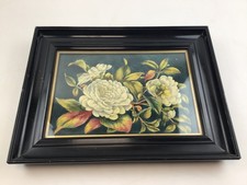 Antique Framed Ceramic Tile-Hand Painted White Peonies Floral Design-Collectable