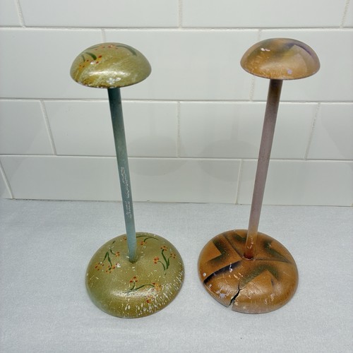 Antique painted wood hat - painted, wig