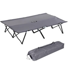 Outsunny Double Camping Folding Cot Outdoor Portable Sleeping Bed, Grey