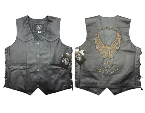Leather vest mens biker - vest,