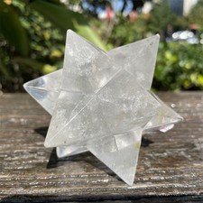 0.8LB 3.7" Natural Clear Quartz Merkaba Quartz Crystal Carving Reiki