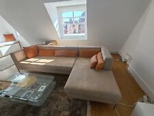 Large and spacious corner sofa with high quality faux suede in beige color 