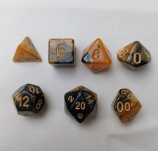 7 Piece Dice Set For DND RPG Black And Gold Resin Polyhedral Dice