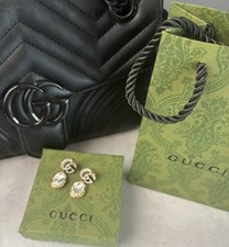 GUCCI GG Earrings Black Crystal Stones