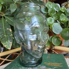 Vintage Recycled Glass Head Mannequin Vase Hat Wig Stand Shop Display Green Tint